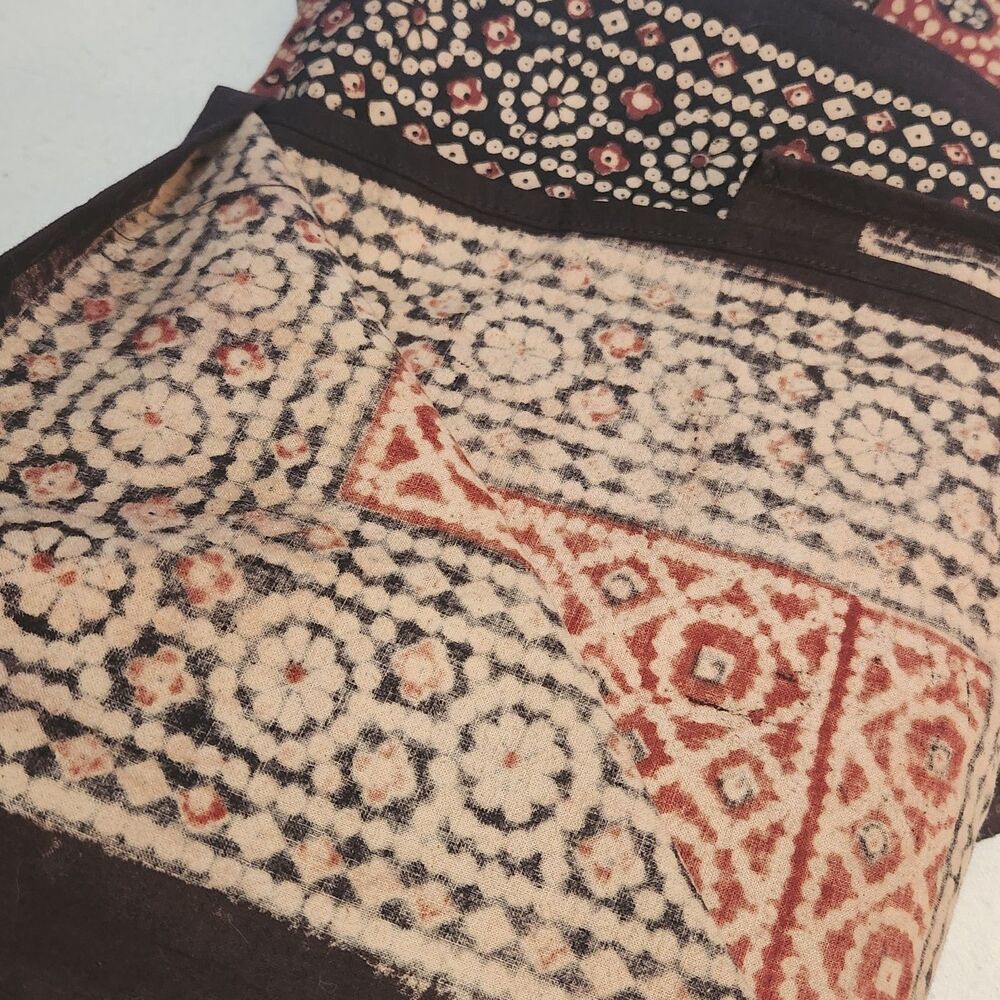 Ajrakh Hand Block Printed Blanket Queen Size Cotton Bedspread Cover Tapestry